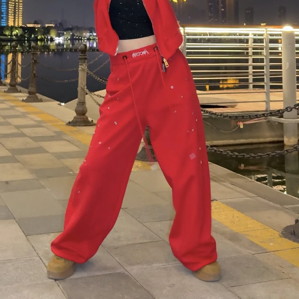 CX-1219秋冬新款烫钻宽松休闲阔腿长裤时尚百搭