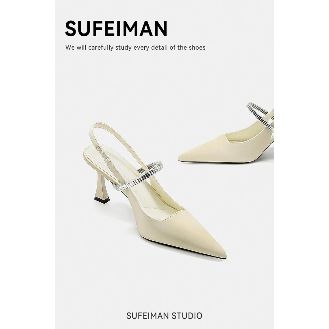 香港白色伴娘鞋夏季包头凉鞋女高跟鞋2025年新款尖头一字单鞋