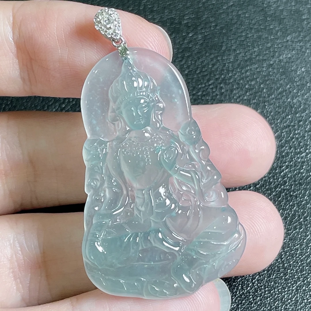 天然A货翡翠蓝冰度母观音吊坠14990（多样性发货）