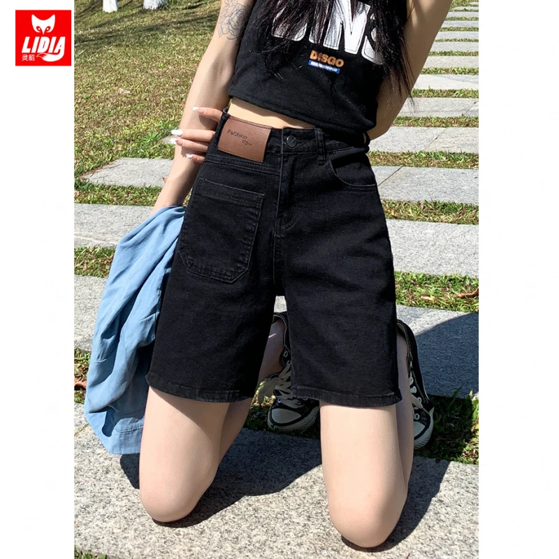 黑色四五分a字牛仔短裤女夏季网红爆款高腰显瘦宽松窄版直筒裤子