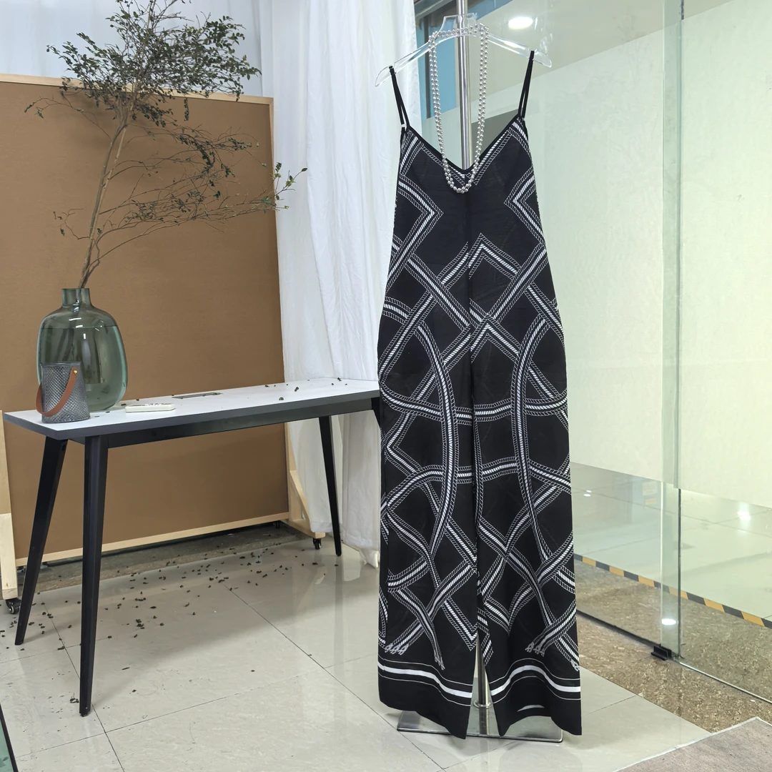 25款春季复古印花图腾亚麻吊带连体裤