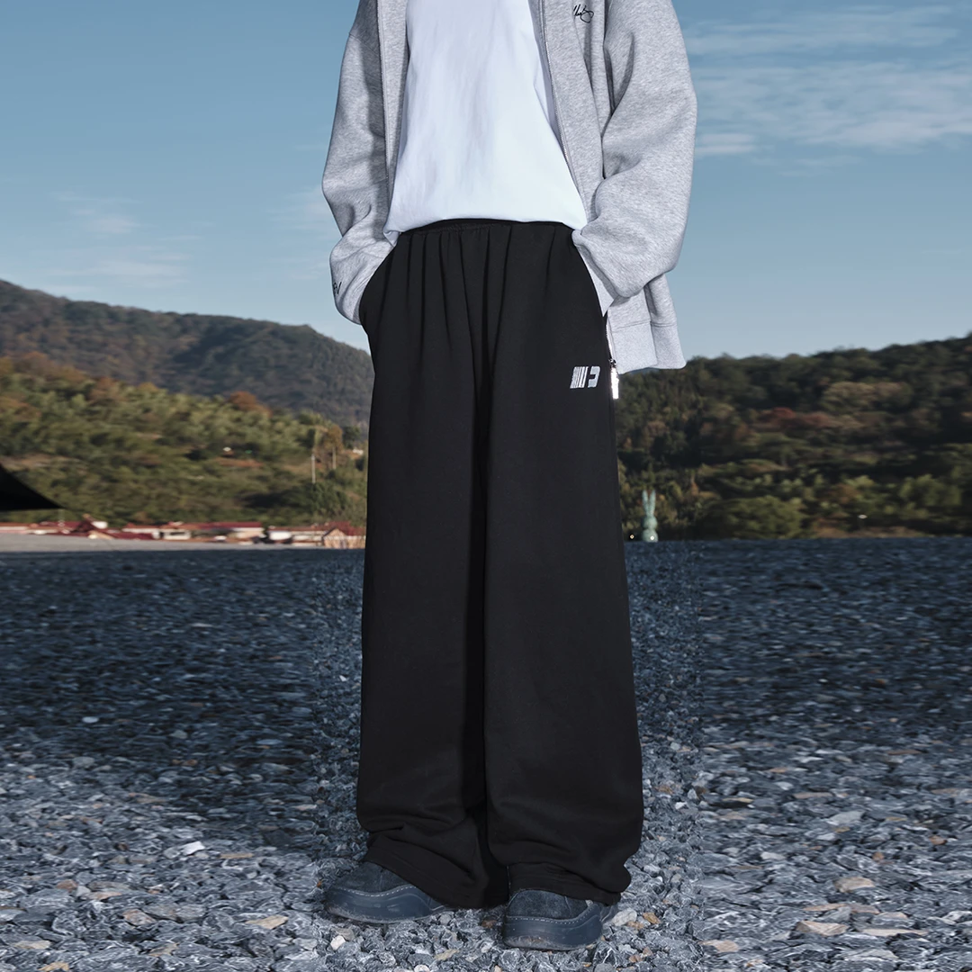 FORNINES重磅纯棉毛圈刺绣卫裤男女阔腿直筒休闲裤子春季运动长裤