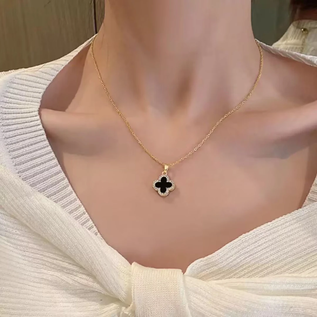 钛钢项链 【永不掉色】双面四叶花女颈链网红简约百搭时尚通勤款