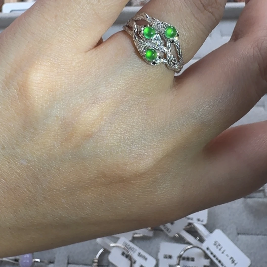 天***梦翡翠银S925镶嵌戒指天然缅甸翡翠a货
