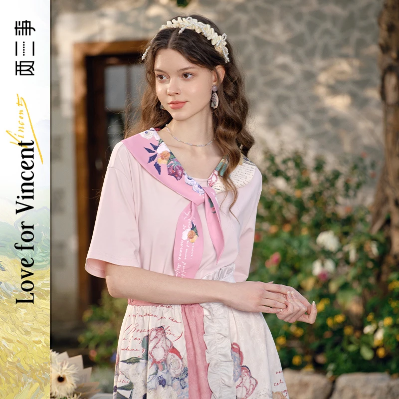 两三事花调游弋 印花海军领t恤女S25CT352