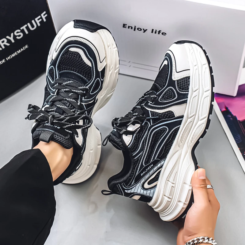 男鞋2025夏季新款透气网面轻便时尚厚底增高百搭老爹鞋休闲运动鞋