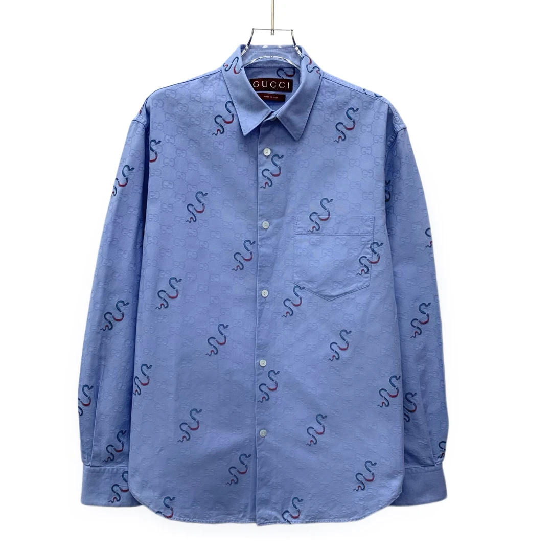 99新 GUCCI/古驰 GM0007 25款logo暗纹满印蛇形衬衫 39码
