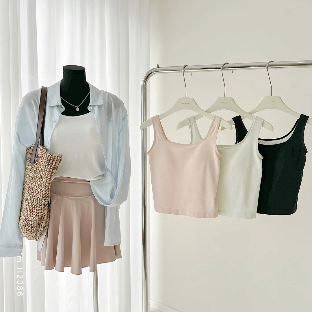 【远哥专属】新香草马卡龙带胸垫方领早春基础打底莫代尔背心H2086