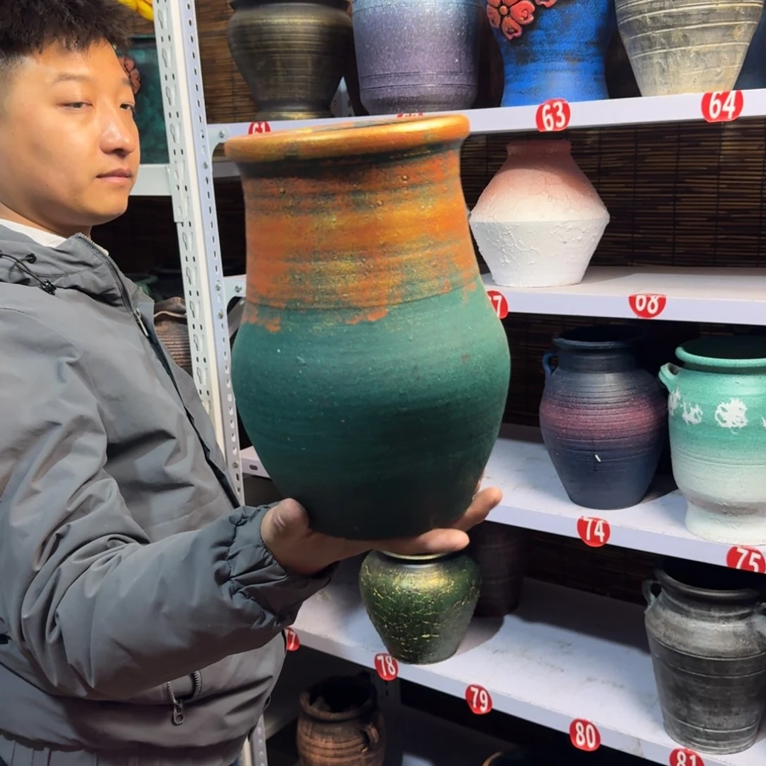 红陶红陶浮雕花盆炸炸炸