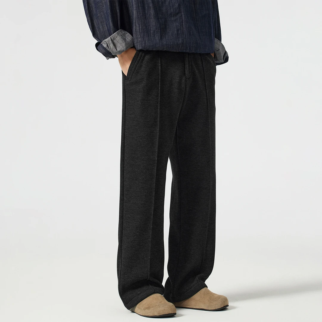 Kuvine高端轻奢老钱风冬季加绒加厚羊毛西裤宽松直筒百搭休闲裤男