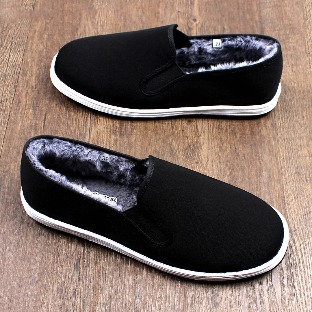 2025新款冬季加绒保暖加厚老北京布鞋男千层底东北棉鞋软底一脚蹬