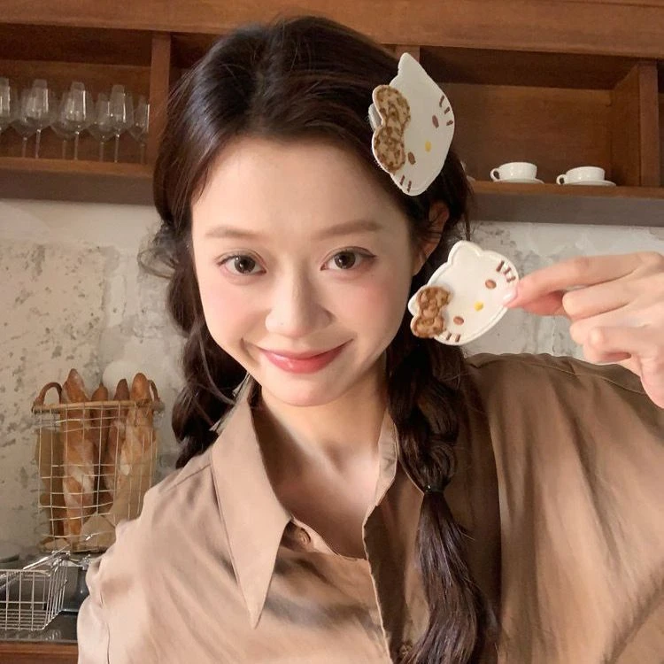 豹纹KT!可爱猫咪魔术贴发卡蝴蝶结无痕刘海贴整理碎发神器发饰品