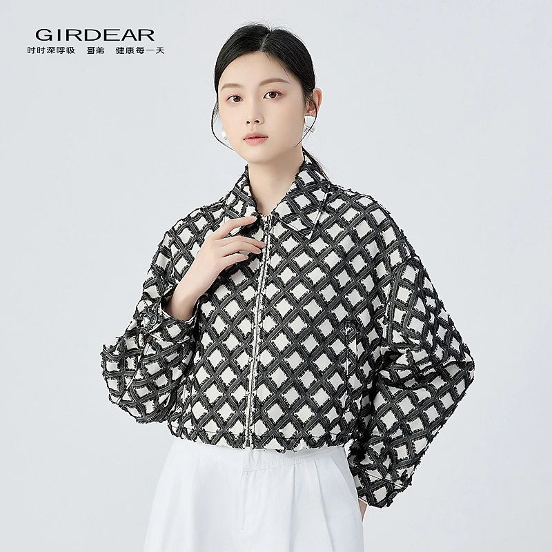 哥弟品质女装新款时尚潮感重工百搭休闲短款翻领拉链外套1400751