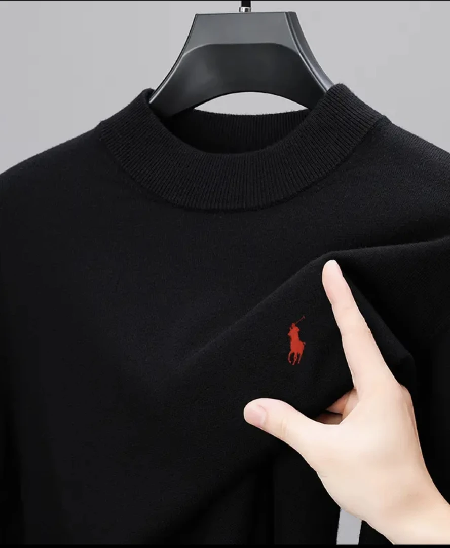 2024小马刺绣高领男士秋冬羊毛衫半高领加厚保暖针织打底毛衣