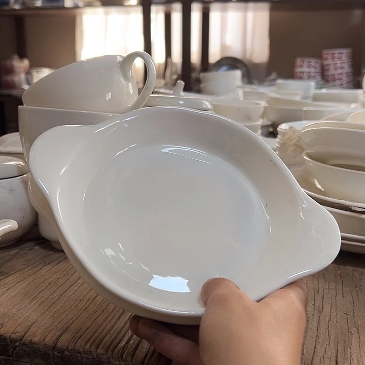 国营尾货骨瓷双耳烤盘一对口径17