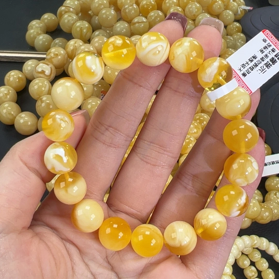 琥珀未镶嵌手链16.4金瓷白