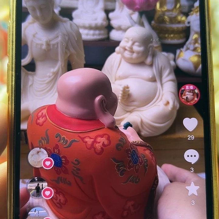 我***素藤彩绘弥勒佛像➕赠品底座