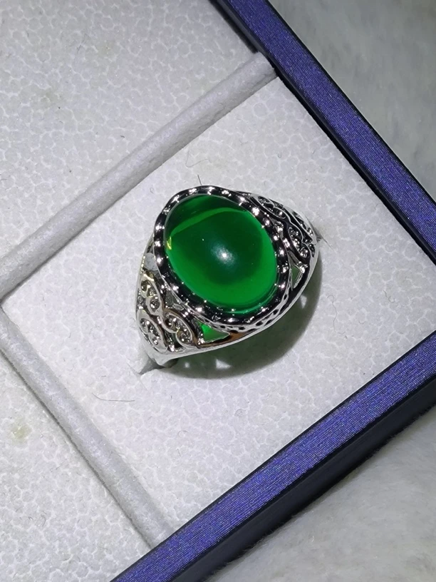 满绿冰透女士戒指男士戒指通用带礼盒