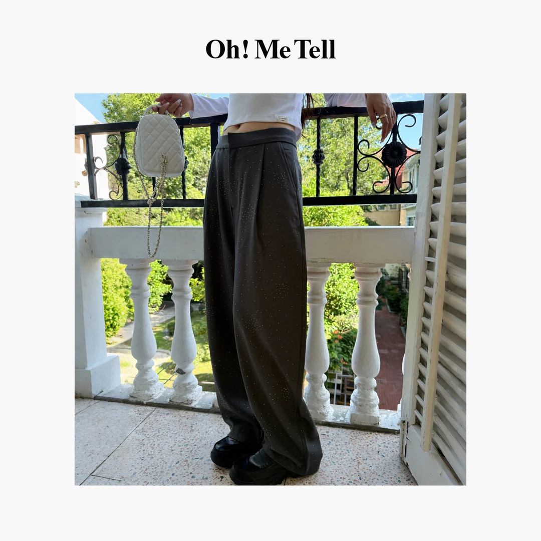 Oh！Me Tell【璀璨星河】爆闪满天星烫钻宽松阔腿裤休闲裤弯刀西裤女