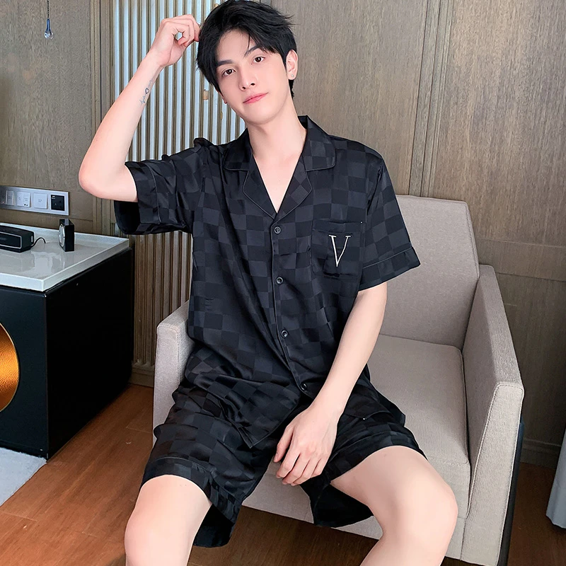 2025夏季新款男士潮流薄款短袖短裤两件套青年男款家居服时尚套装