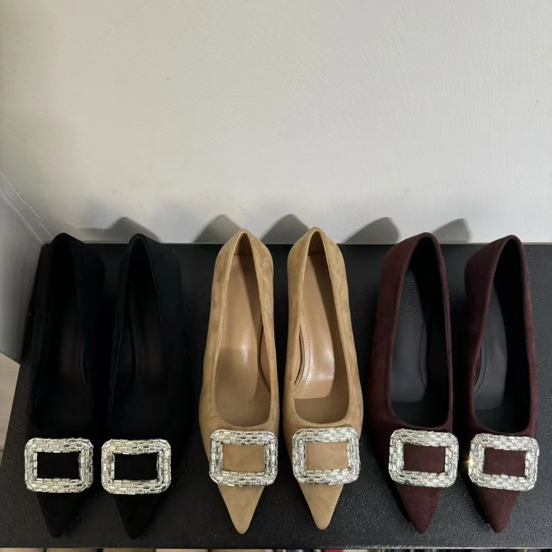 6331-2气质春夏时尚新款法式尖头水钻方扣单鞋跟高（5cm）