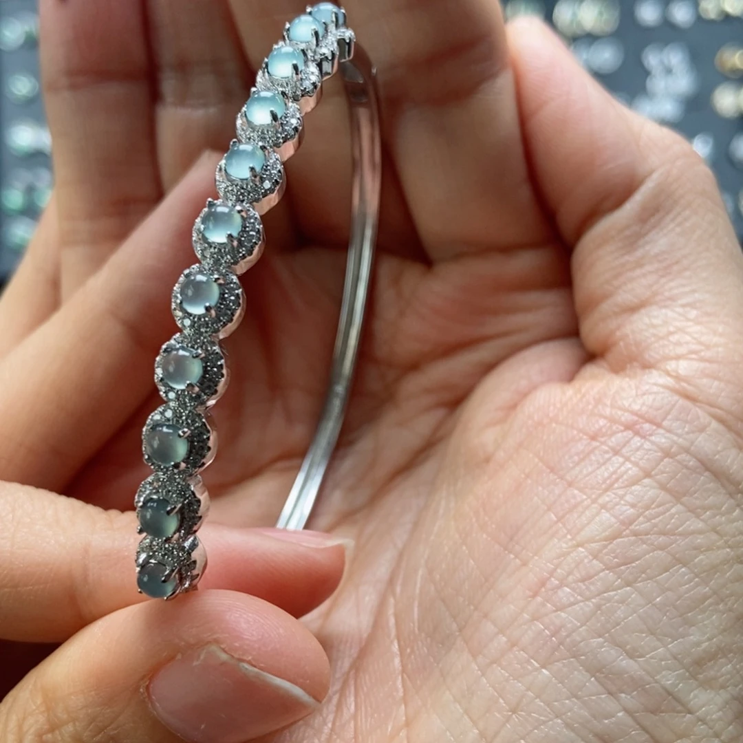 翡翠耳饰银S925镶嵌大*璐翡翠首饰