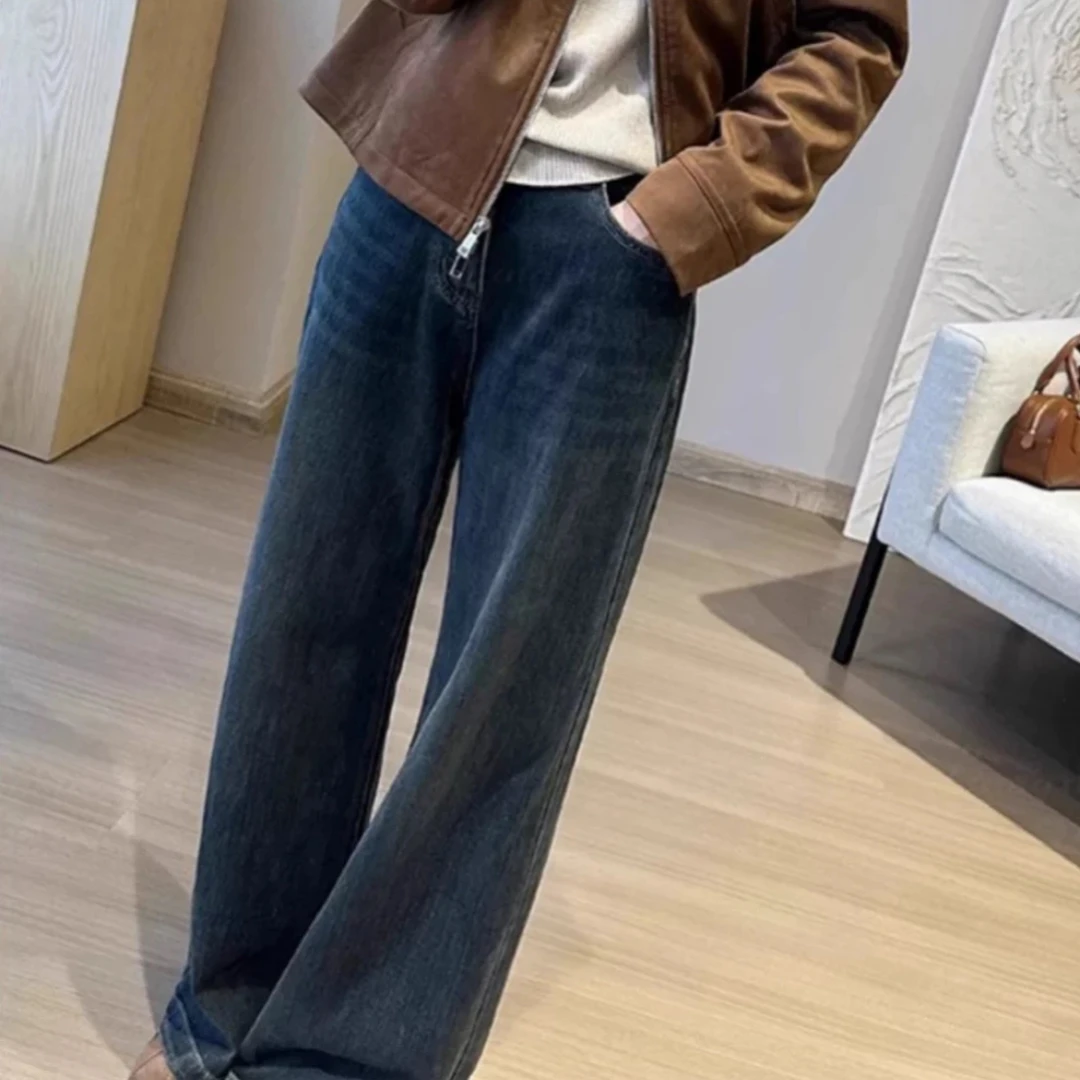 2025高腰显瘦加绒加厚直筒牛仔裤8221