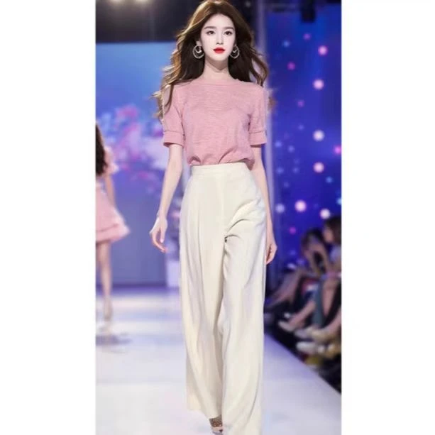 时尚轻奢减龄套装白色女神气质洋气夏季阔腿裤高腰女装显瘦休闲