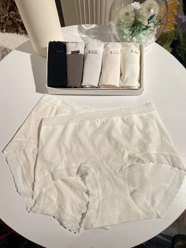 5条装 海盐汽水 中腰大包臀蕾丝边棉质女士内裤