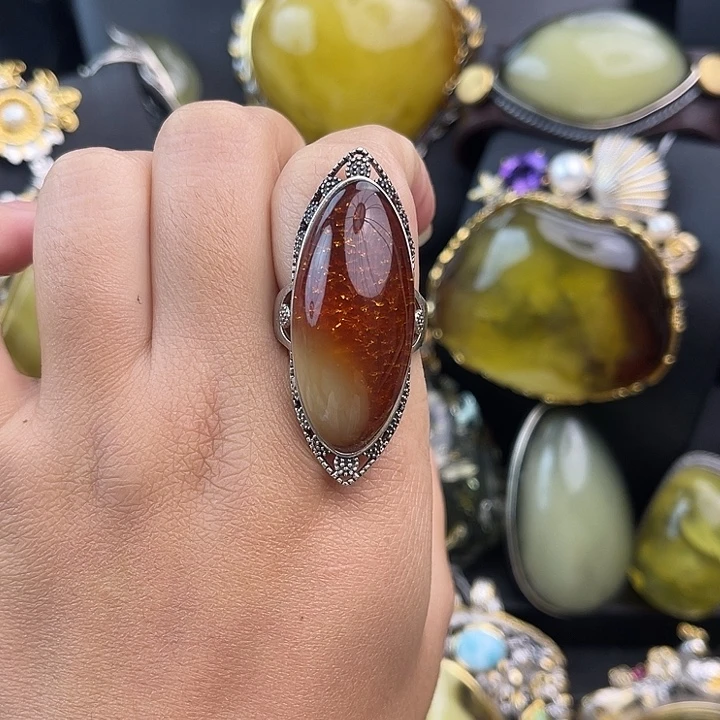 琥珀银S925镶嵌裸石