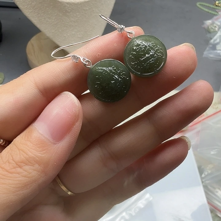 和田玉银S925镶嵌耳饰45