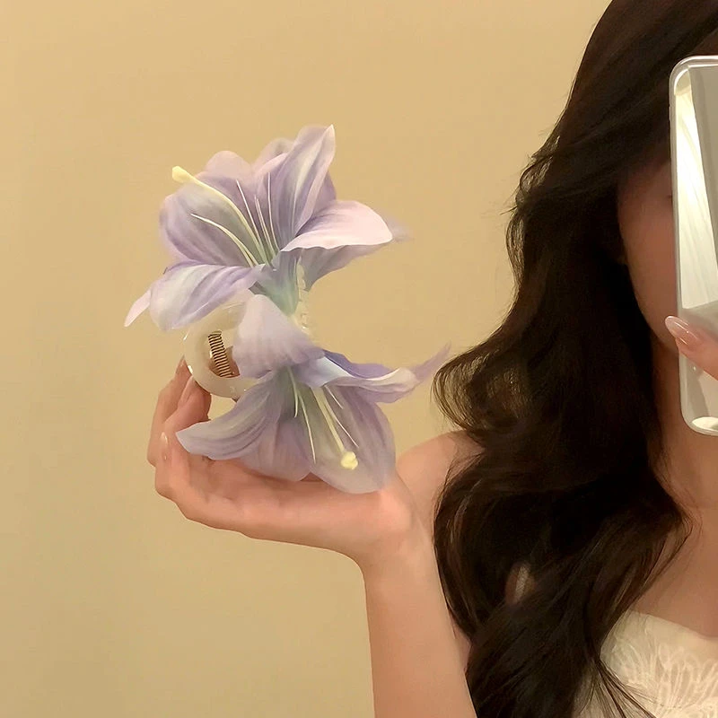 超仙发卡百合发夹氛围感花朵头饰抓夹气质鲨鱼夹发饰可爱小众仙女