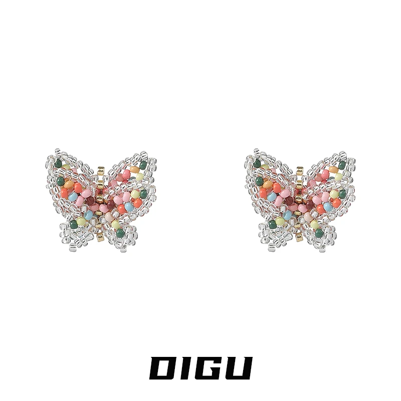 嘀咕家 铜合金亚克力耳饰 轻奢串珠蝴蝶耳钉精致简约耳环甜美耳饰