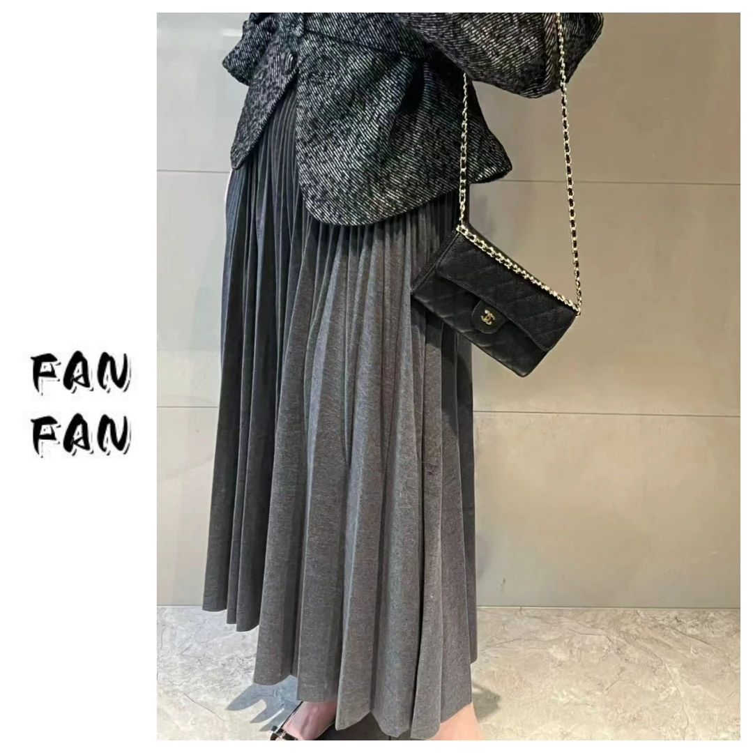 饭饭家 【多色百褶裙】中长款松紧腰半身裙