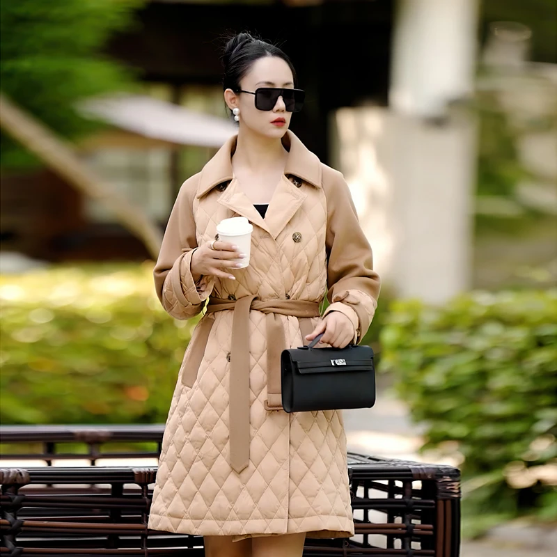 MarxMole鹅绒服轻奢收腰中长款羽绒服冬季女士外套595631