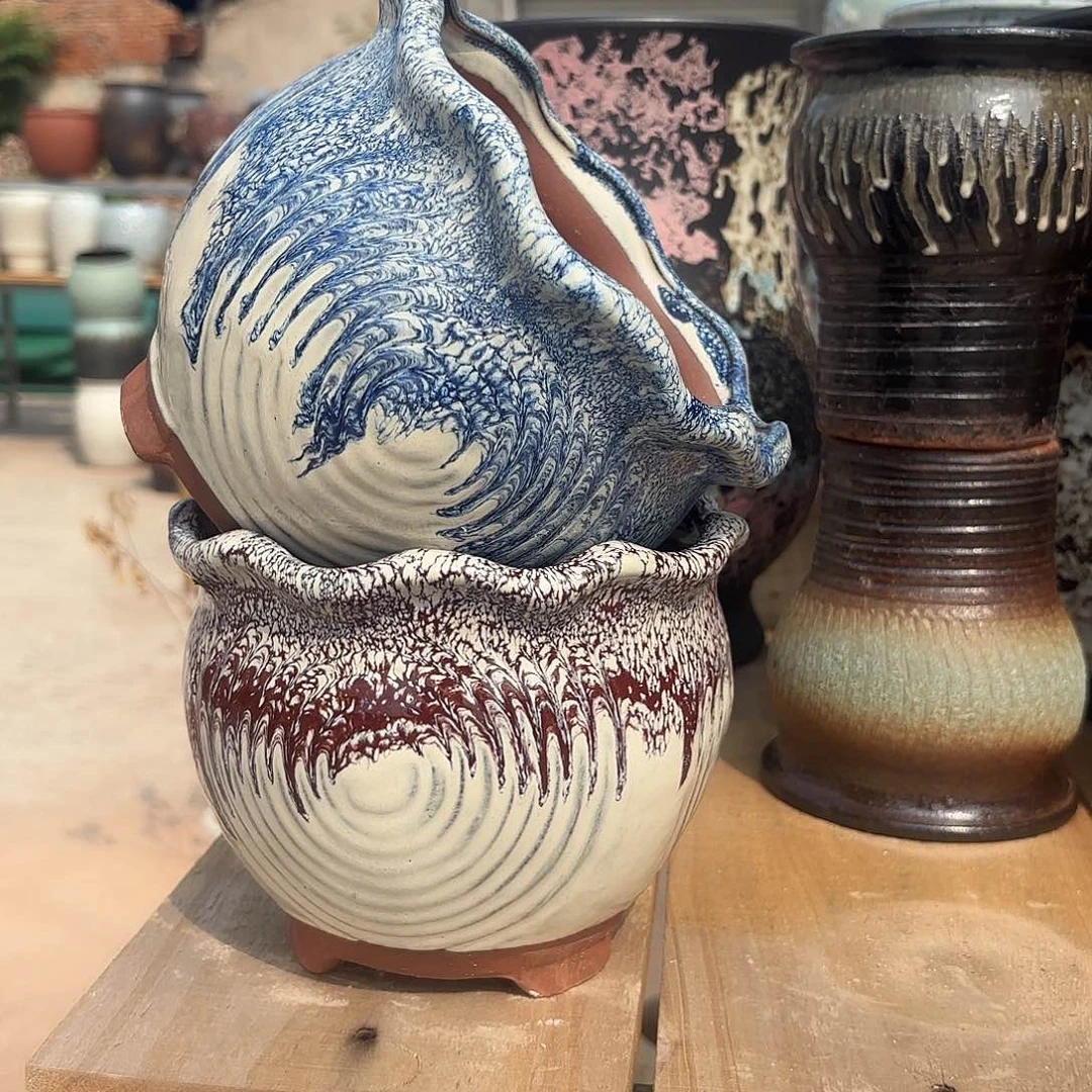紫砂花盆两个口径17*14