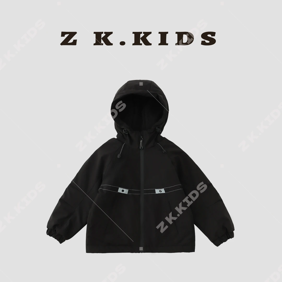 【Z＆K】冬季男童夹棉保暖冲锋衣中大童纯色简约休闲外套ZK-3220003