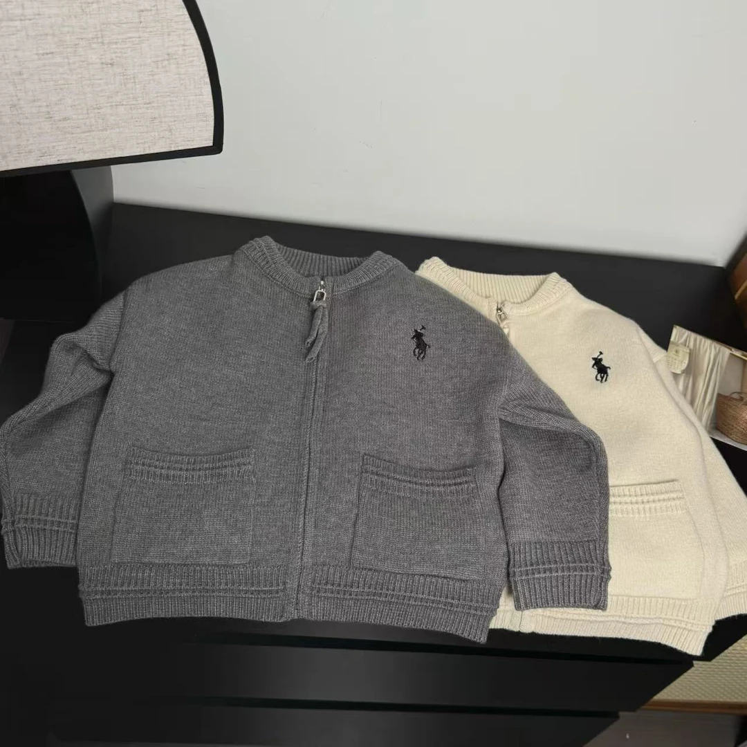 【反季囤】纯色系儿童休闲拉链口袋针织开衫毛衣男女童宝宝时尚外套