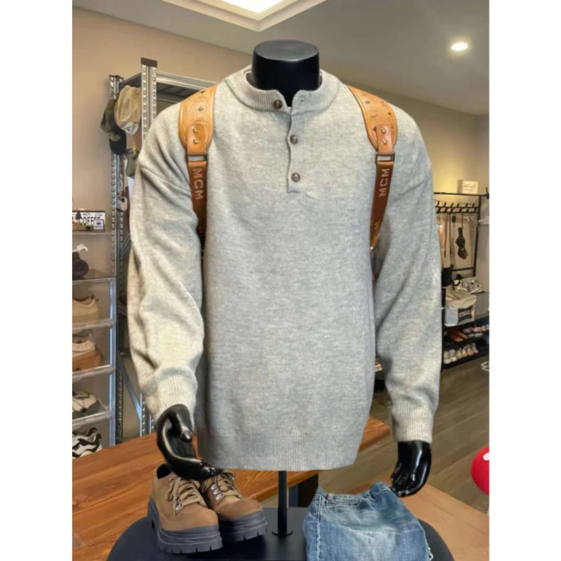 秋冬潮牌亨利领针织衫男士大码休闲打底冬季加厚保暖高级感毛衣男