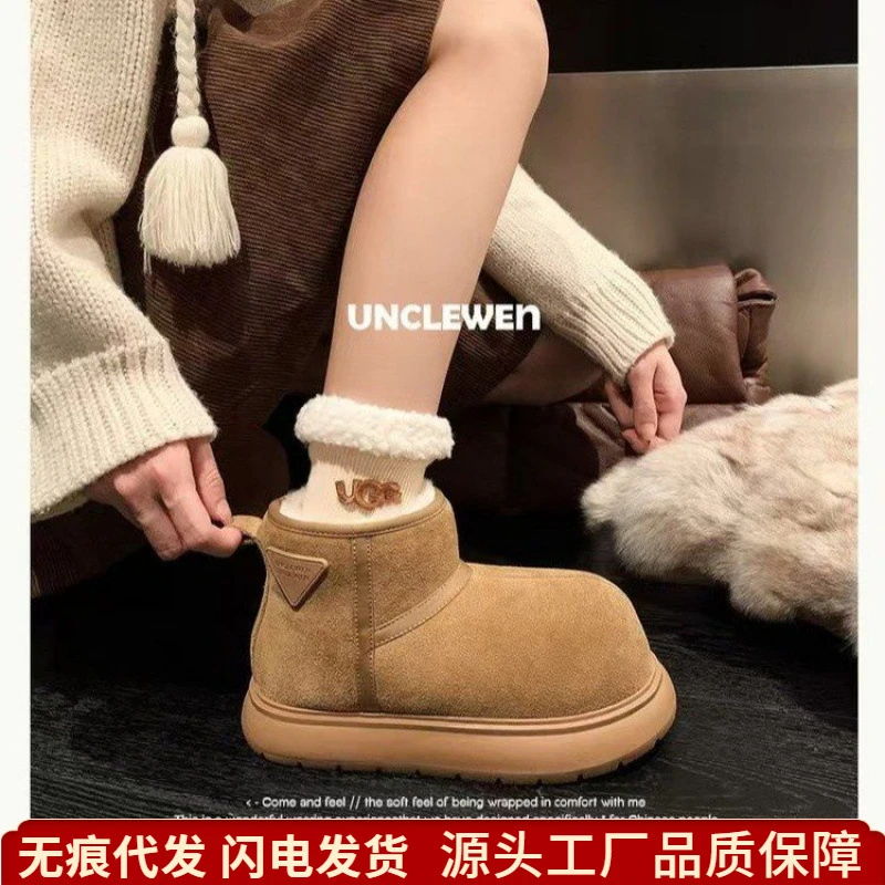 冬季大头雪地靴棉鞋2025新款冬季加绒加厚工厂厚底防滑保暖短靴子