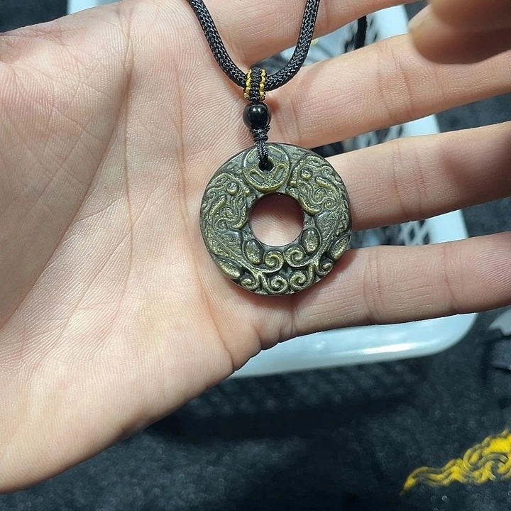 黑曜岩合金颈饰金曜石双貔貅