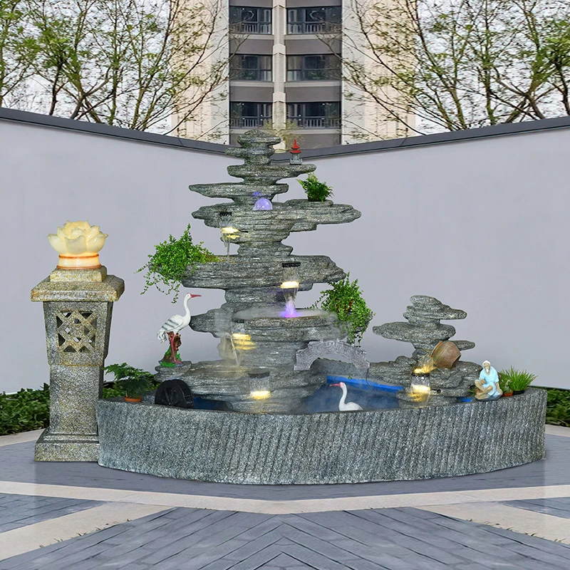庭院大型假山流水喷泉摆件室内室外鱼池造景户外花园山水瀑布景观