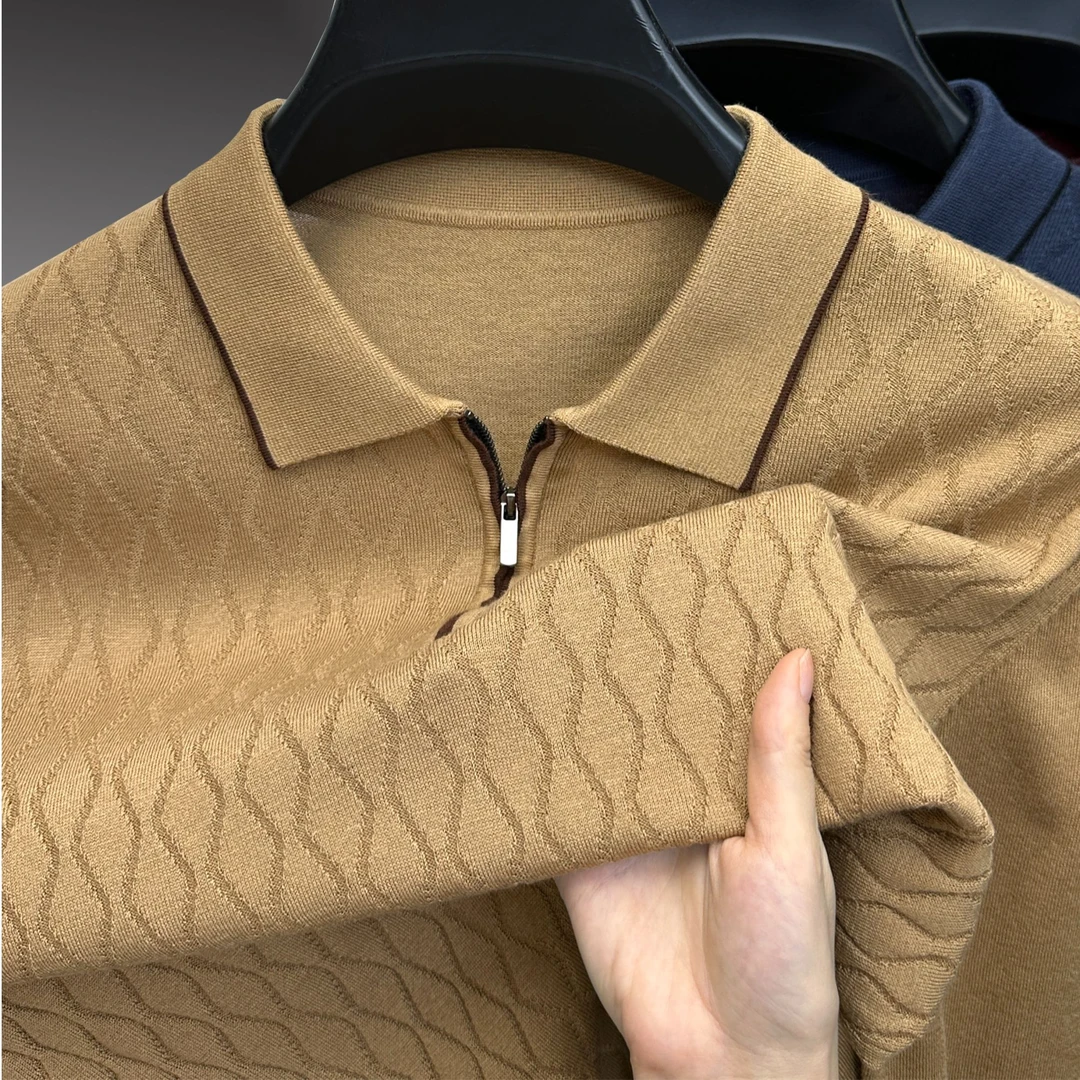 John Bunni提花套头长袖毛衣男士秋冬季新款含羊绒休闲拉链针织衫