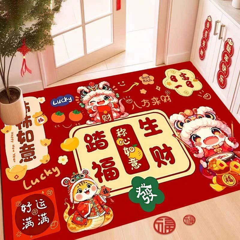 新年门垫大门口地垫红色喜庆门厅玄关过道进门地垫家用蛇年2025年