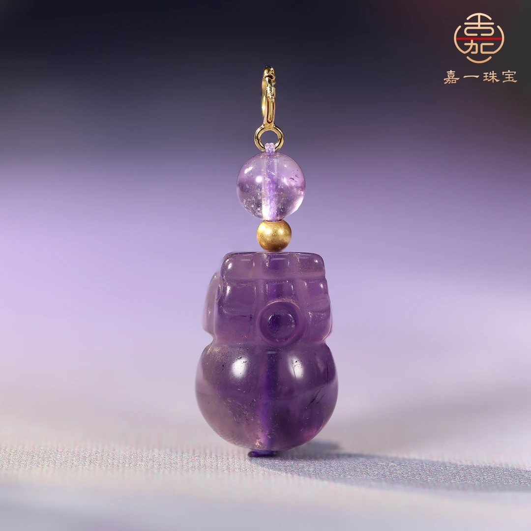 【嘉一珠宝】天然克鲁兹紫水晶貔貅吊坠小滴溜挂件手工diy配饰配件