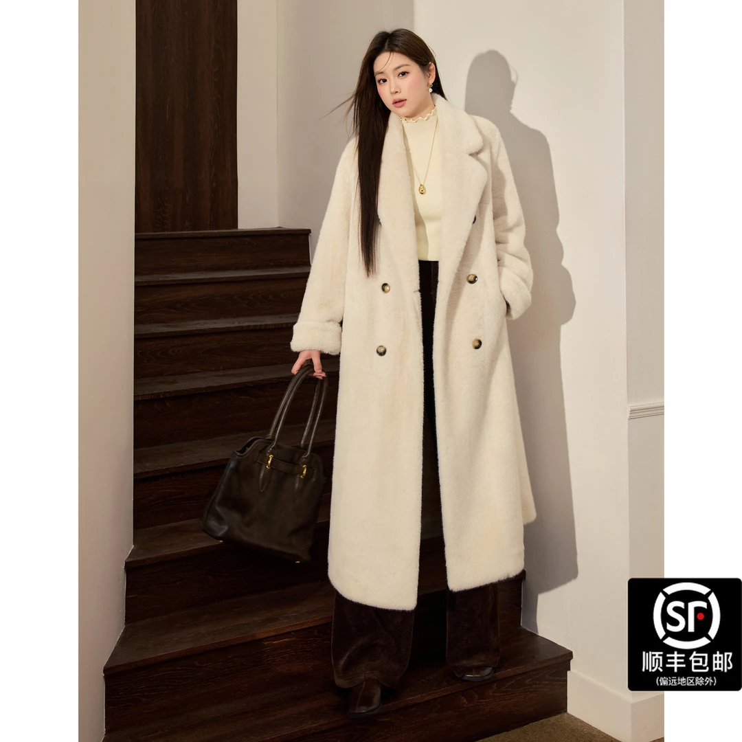 蓝语大码女装秋冬仿水貂毛皮毛一体外套2025冬新款保暖长款大衣