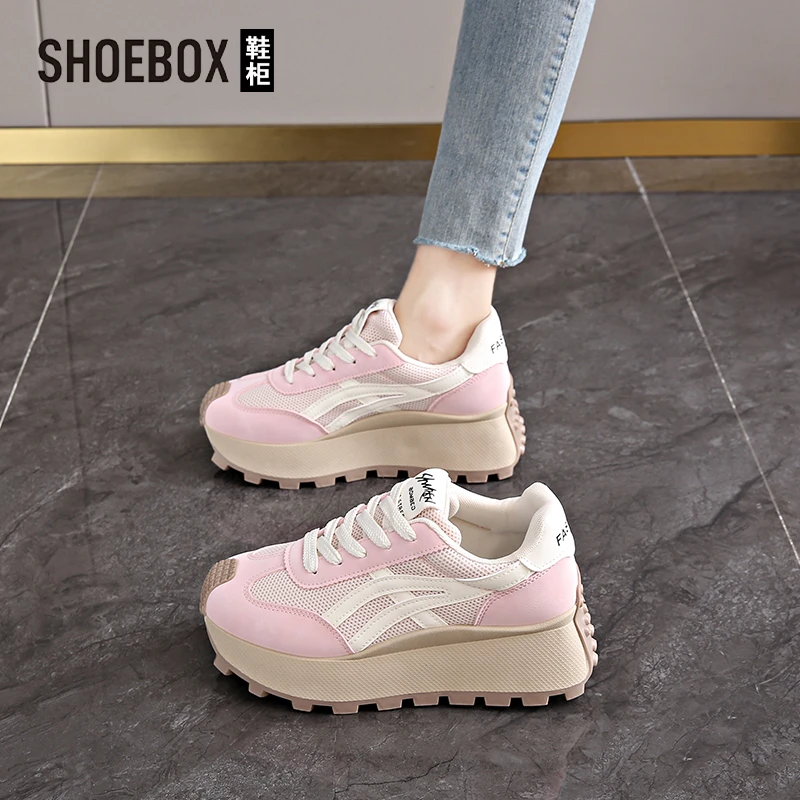 SHOEBOX鞋柜2025春季新款阿甘鞋时尚百搭软底系带增高潮流厚底鞋