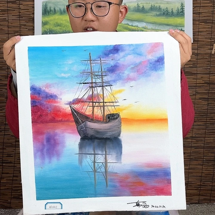 油画行路人小院绘画作品竞拍成功