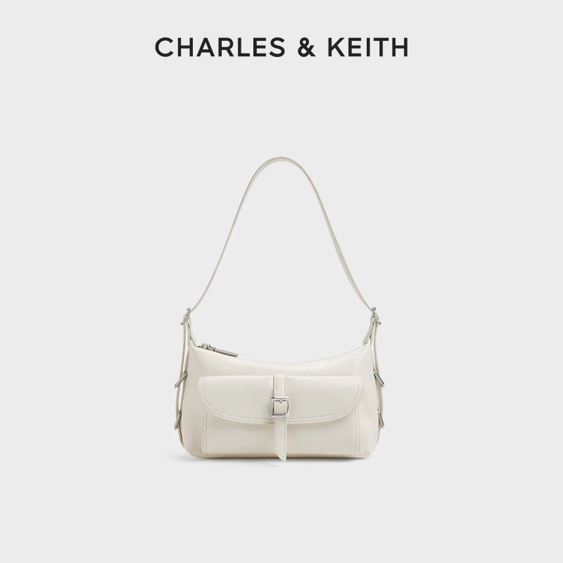 CHARLES & KEITH25新品复古油蜡皮单肩斜挎腋下包20782621