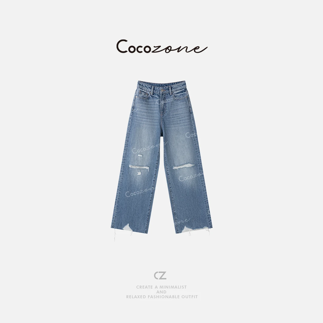 COCO ZONE 刘一一 【100棉】马骝立裁中腰显瘦直筒牛仔裤CD1A0431